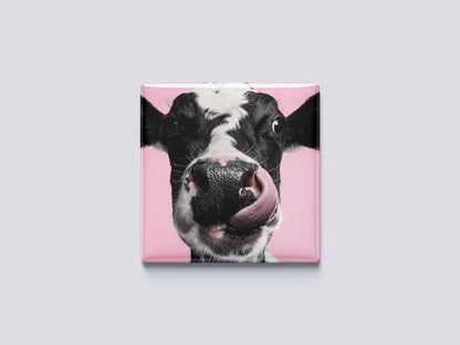 Cow Magnet – Close-Up Portrait with Pink Background
