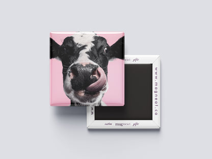 Cow Magnet – Close-Up Portrait with Pink Background