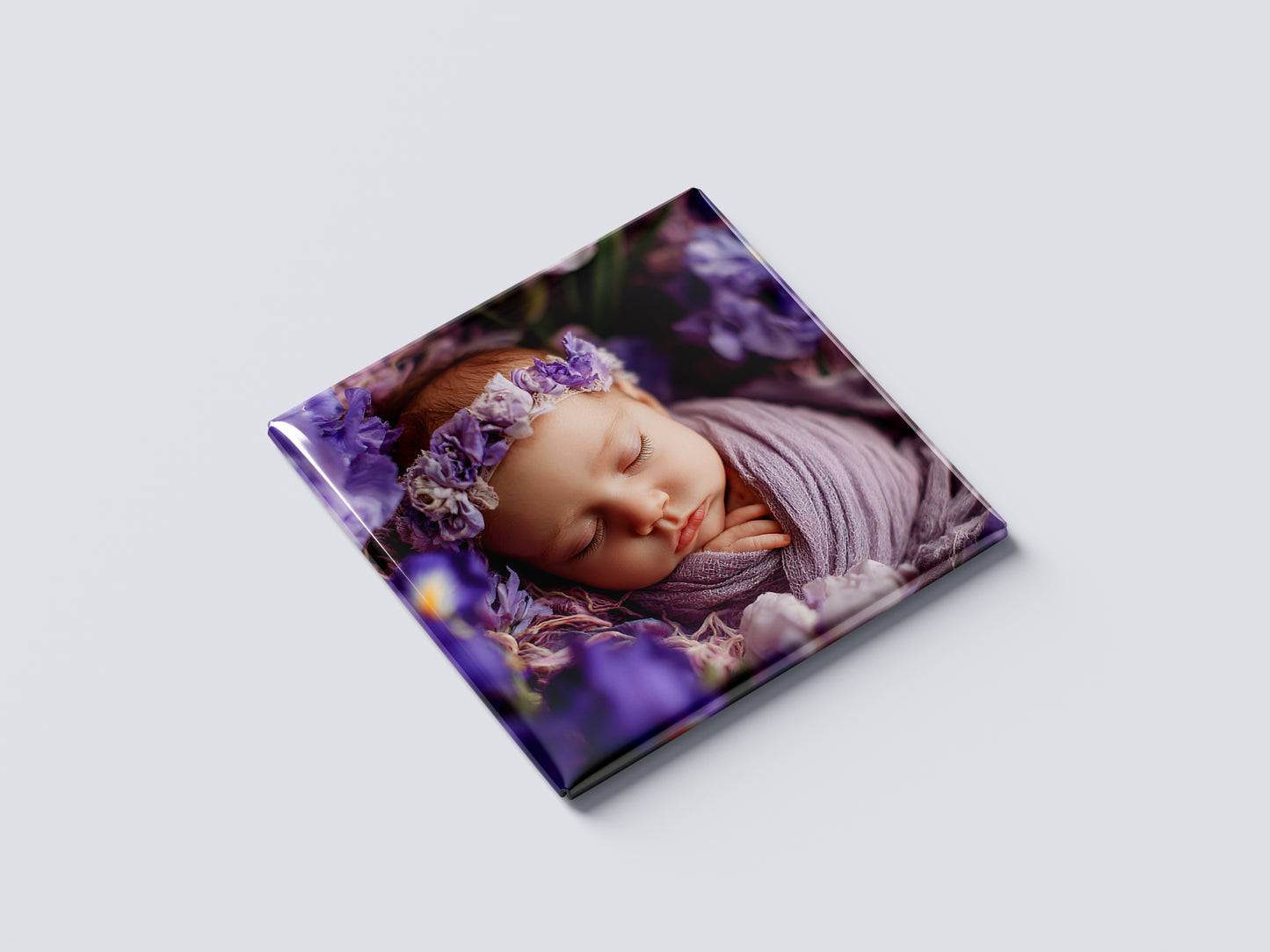 Sleeping Newborn Baby Magnet – Violet Floral Headband