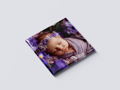 Sleeping Newborn Baby Magnet – Violet Floral Headband