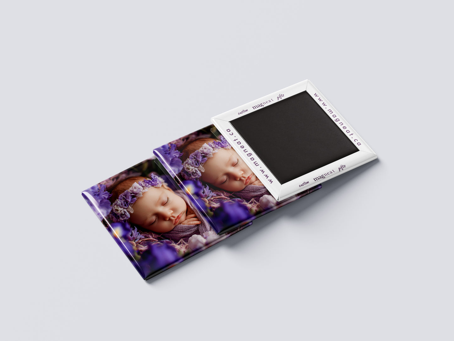 Sleeping Newborn Baby Magnet – Violet Floral Headband
