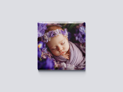 Sleeping Newborn Baby Magnet – Violet Floral Headband