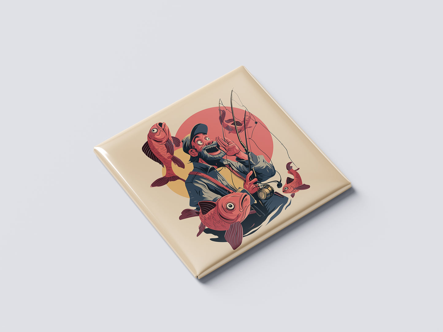 Fisherman Illustration Magnet – Serene Lakeside Scene