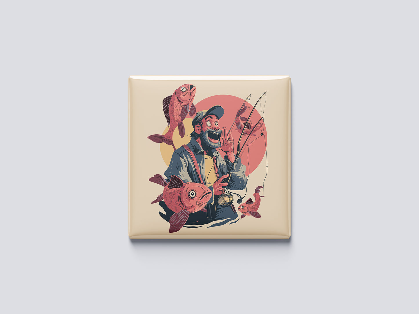Fisherman Illustration Magnet – Serene Lakeside Scene