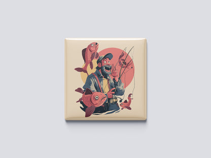 Fisherman Illustration Magnet – Serene Lakeside Scene
