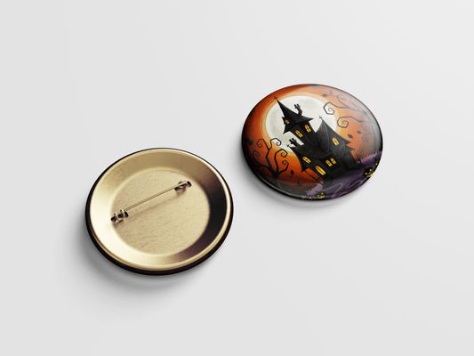 Haunted House Button Pin – Spooky Manor Vibes